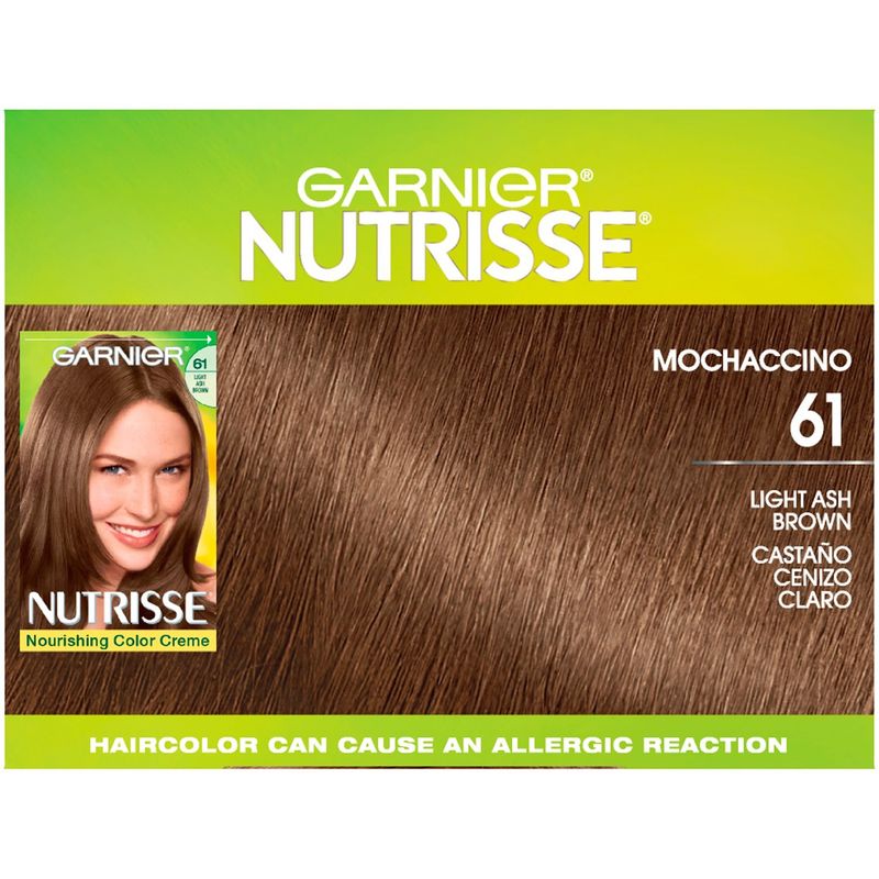 Garnier Nutrisse Mochaccino 61 Light Ash Brown Permanent Haircolor, one application