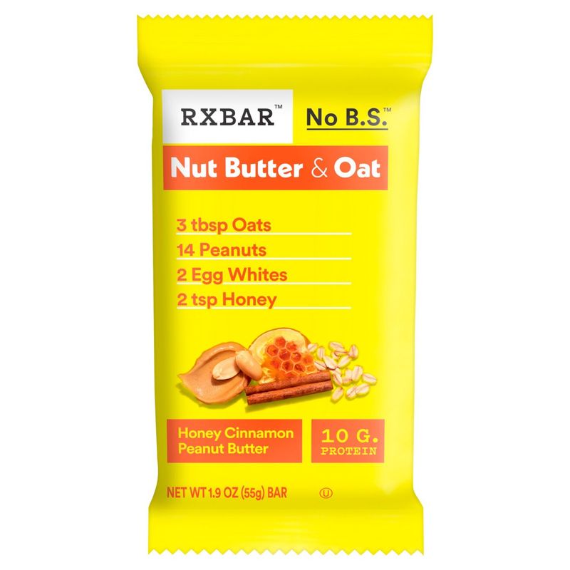 RXBAR No B.S. Nut Butter &amp; Oat Honey Cinnamon Peanut Butter Protein Bar, 1.9 oz