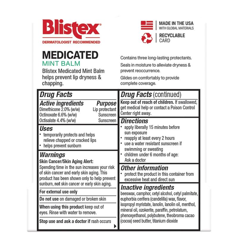 Blistex Medicated Mint Balm, SPF 15, 0.15 oz