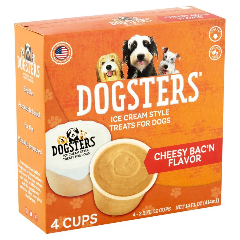 Dogsters Cheesy Bac'n Flavor Ice Cream Style Treats for Dogs, 3.5 fl oz, 4 count