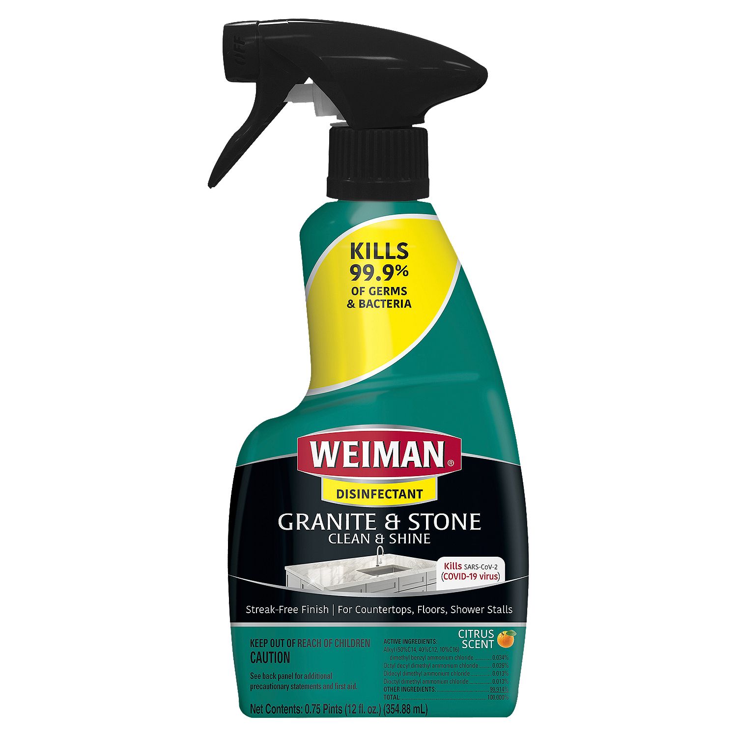 Weiman Granite &amp; Stone Clean &amp; Shine Citrus Scent Disinfectant, 12 fl oz