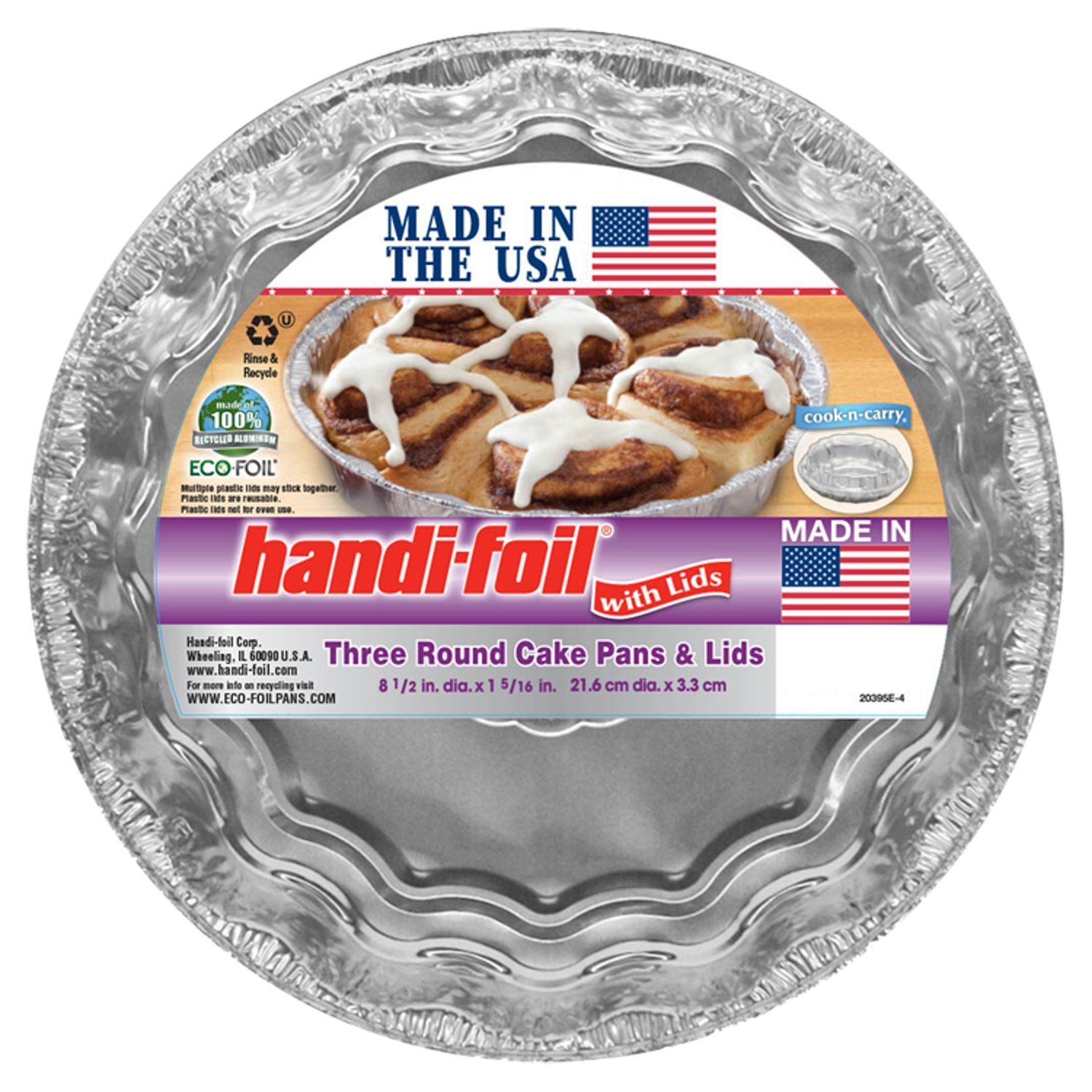 Handi Foil Round Cake Pans &amp; Lids, 3 Count