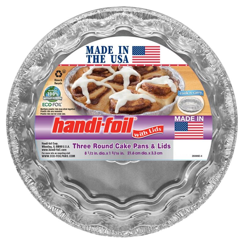 Handi Foil Round Cake Pans &amp; Lids, 3 Count