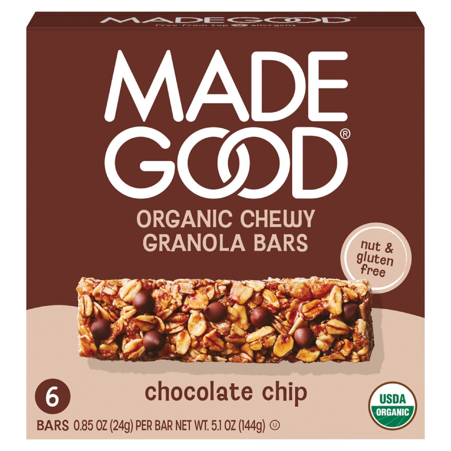 MadeGood Chocolate Chip Organic Chewy Granola Bars, 0.85 oz, 6 count