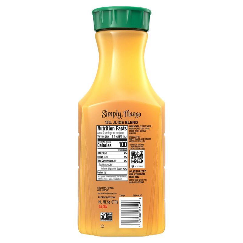Simply Mango Puree with Lemon Juice Drink, 52 fl oz