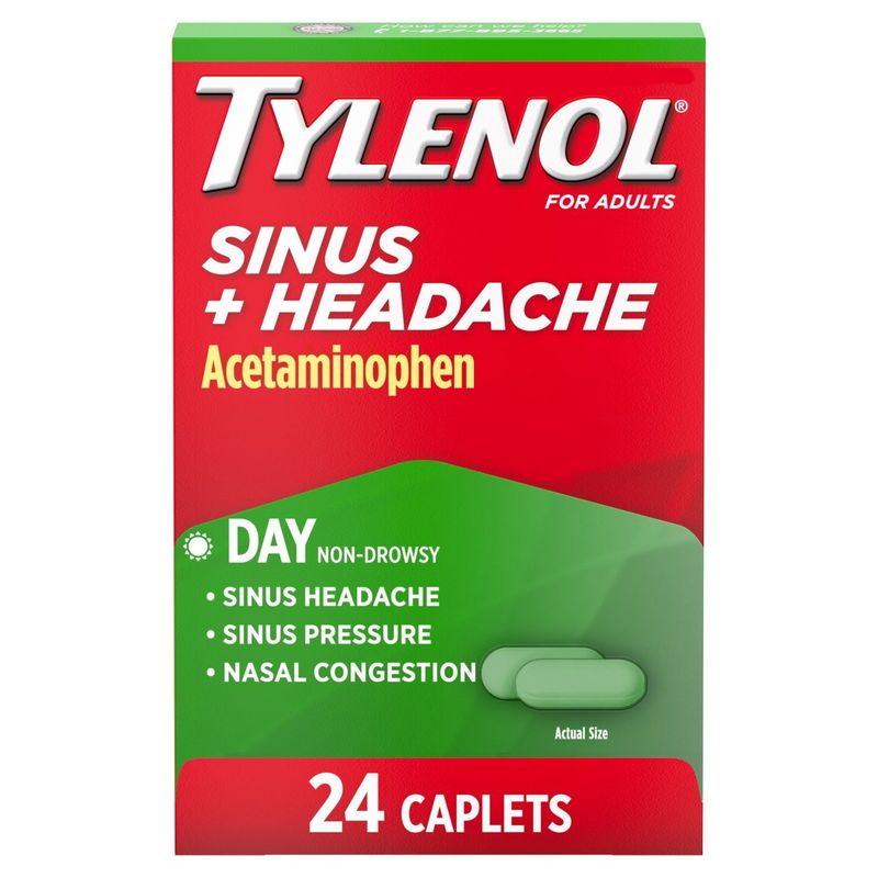 Tylenol Sinus + Headache Non-Drowsy Day Caplets for Adults, 24 count