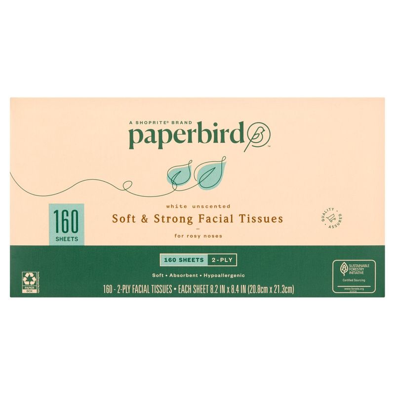 Paperbird White Unscented Soft &amp; Strong Facial Tissues, 160 count