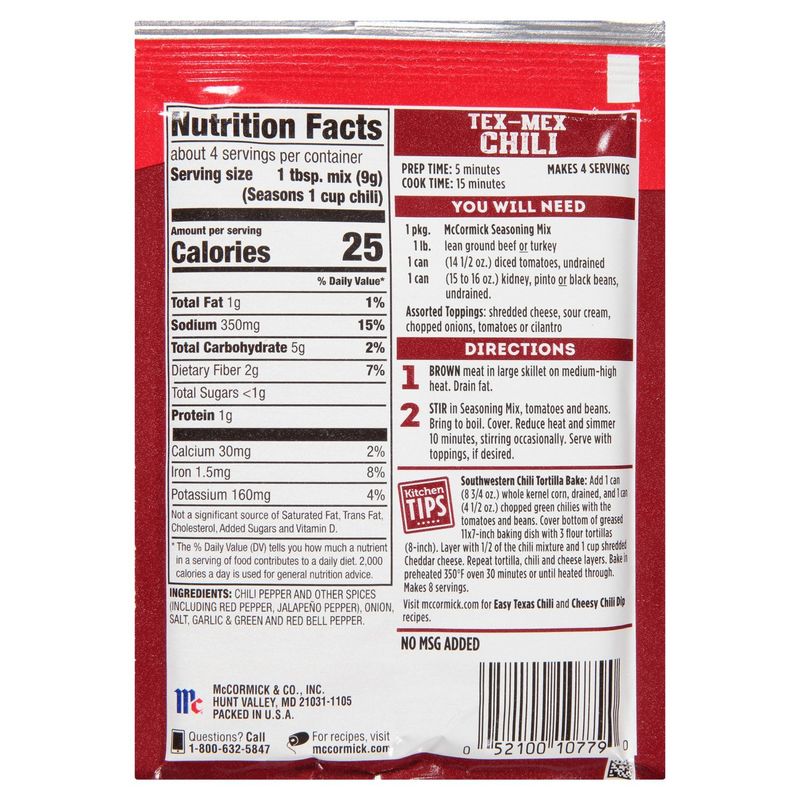 McCormick Tex-Mex Chili Seasoning Mix, 1.25 oz