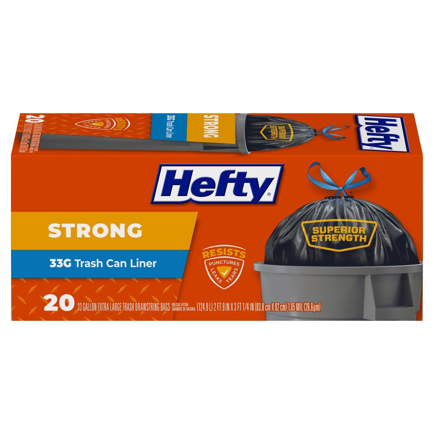 Hefty Strong 33G Trash Can Liner, Extra Large, 20 count