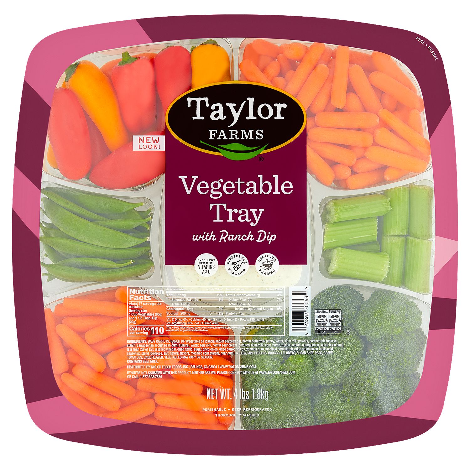 Taylor Farms Vegetable Tray with Ranch Dip, 4 lbs