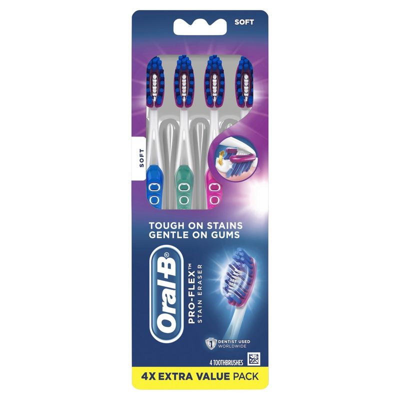 Oral-B Pro-Flex Stain Eraser Toothbrushes Extra Value Pack, Soft, 4 count