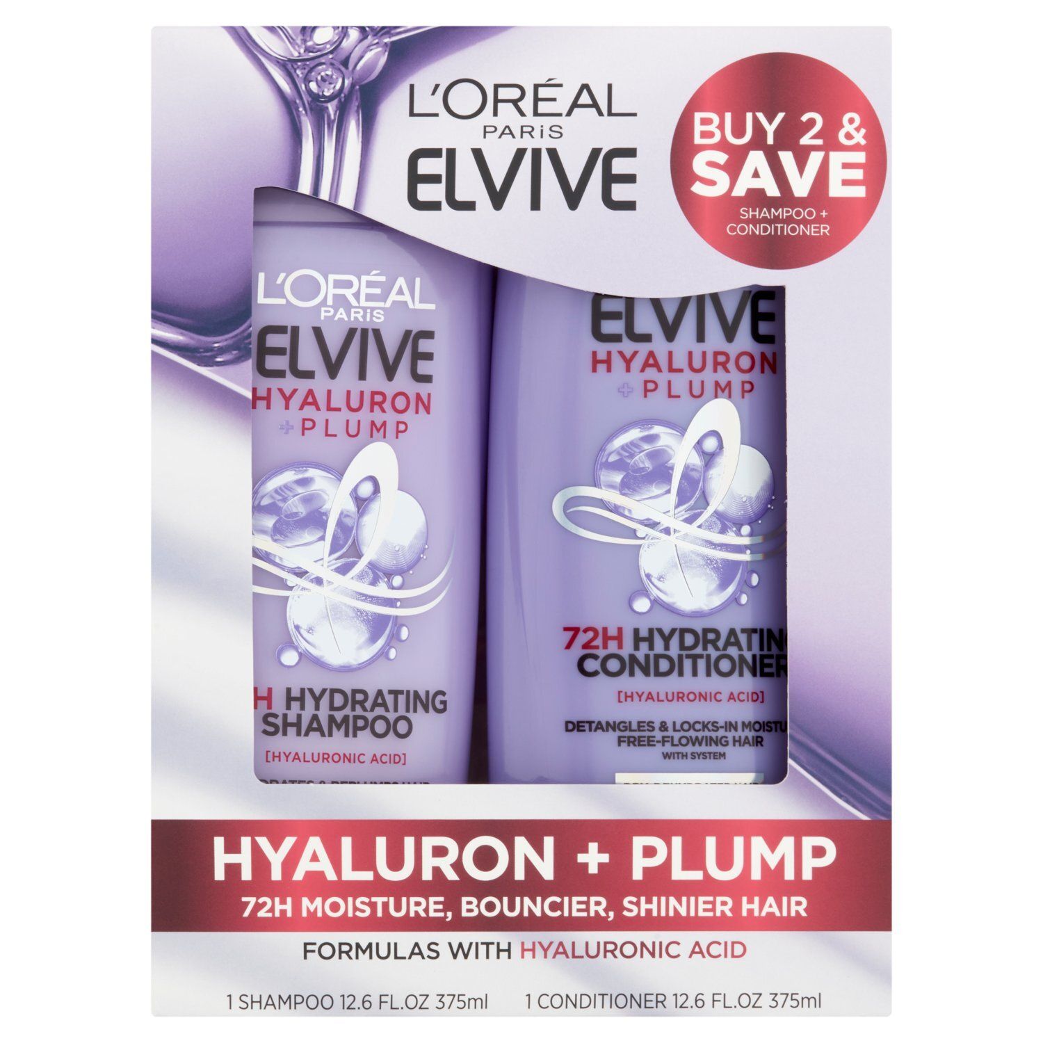 L'Oréal Paris Elvive Hyaluron + Plump Shampoo and Conditioner, 12.6 fl oz