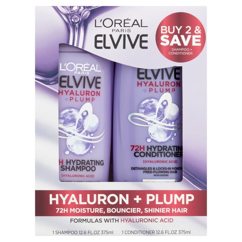 L'Oréal Paris Elvive Hyaluron + Plump Shampoo and Conditioner, 12.6 fl oz