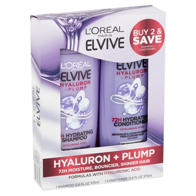 L'Oréal Paris Elvive Hyaluron + Plump Shampoo and Conditioner, 12.6 fl oz