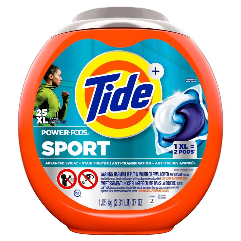 Tide Power Pods Sport Laundry Detergent Pacs, 25 Count, Advanced Sweat + Stain Fighter, laundry soa