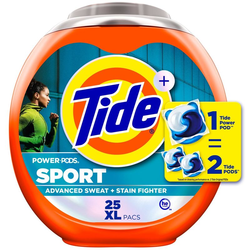 Tide Power Pods Sport Laundry Detergent Pacs, 25 Count, Advanced Sweat + Stain Fighter, laundry soa