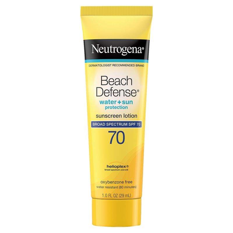Neutrogena Beach Defense Water + Sun Protection Broad Spectrum Sunscreen Lotion, SPF 70, 1.0 fl oz