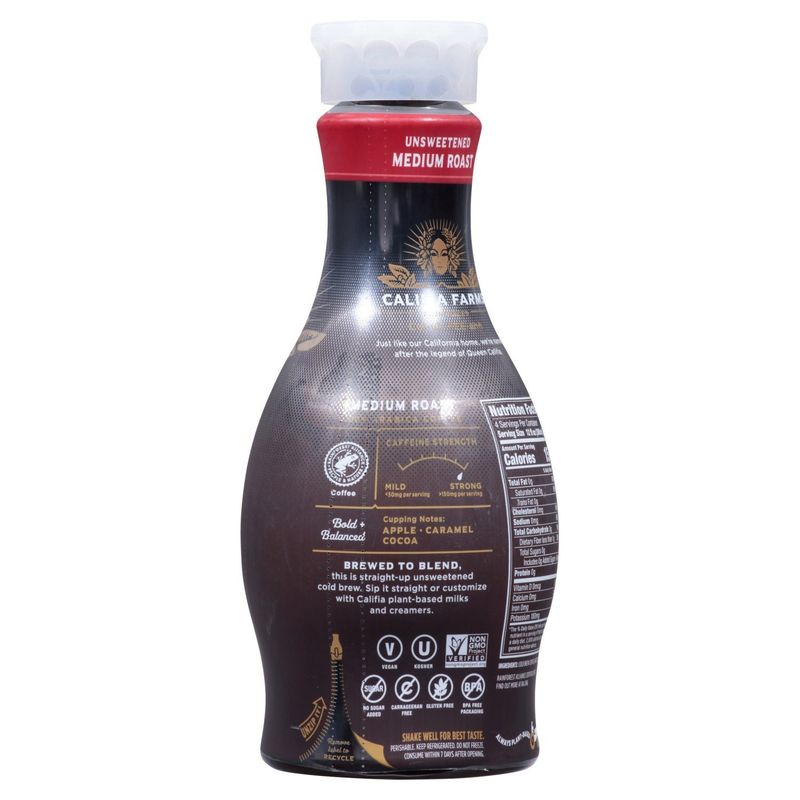 CALIFIA FARMS Unsweetened Medium Roast Pure Cold Brew Black Coffee, 48 fl oz