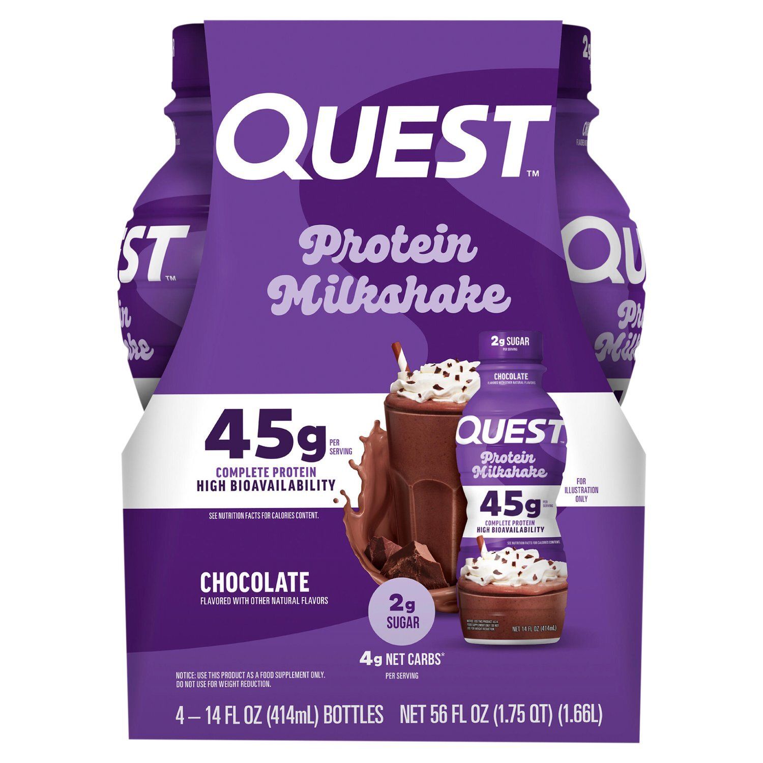 Quest Chocolate Protein Milkshake, 14 fl oz, 4 count