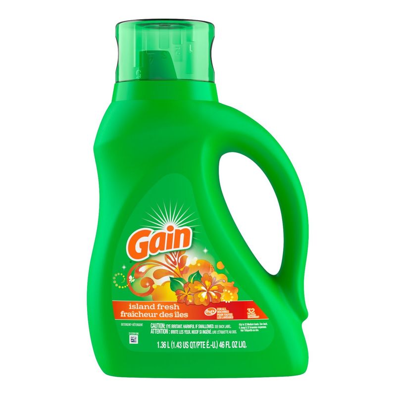 Gain Liquid Laundry Detergent, Island Fresh Scent, 46 fl oz, 32 loads, Freshness + Odor Fighting, H