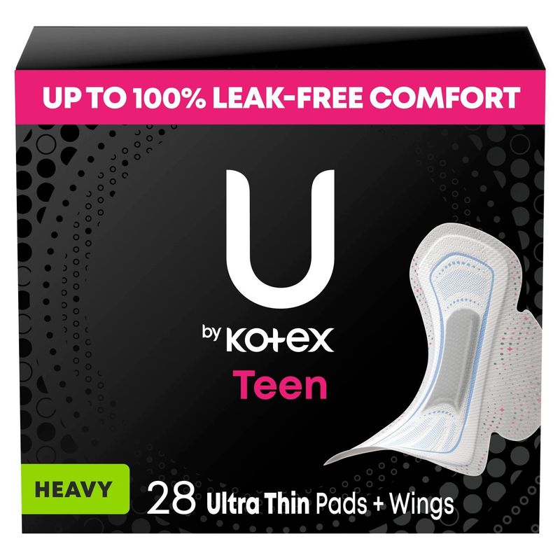 U by Kotex Teen Sized Heavy Ultra Thin Pads + Wings, 28 count
