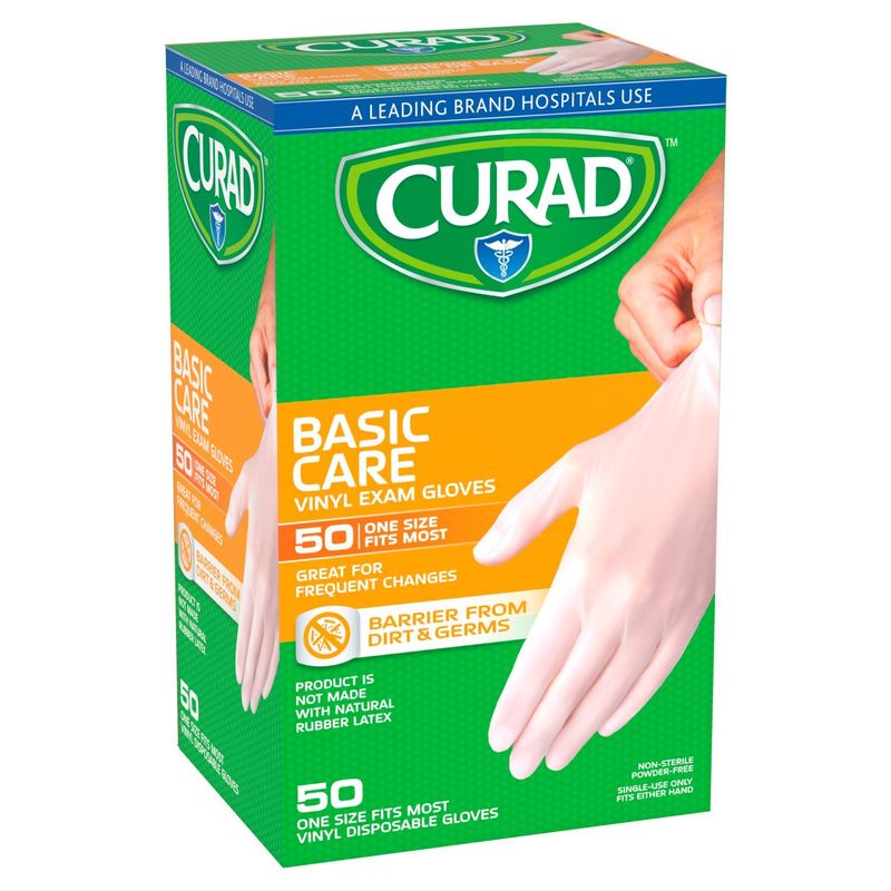 Curad Basic Care Vinyl Exam Gloves, 50 count