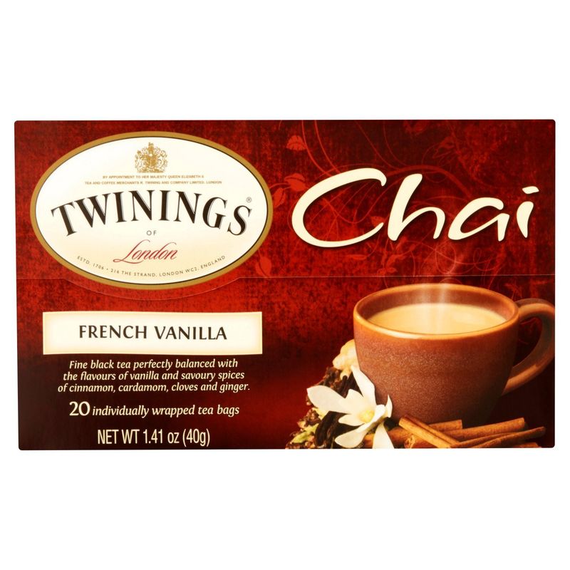 Twinings French Vanilla Chai Flavored Black Tea Bags, 20 count, 1.41 oz