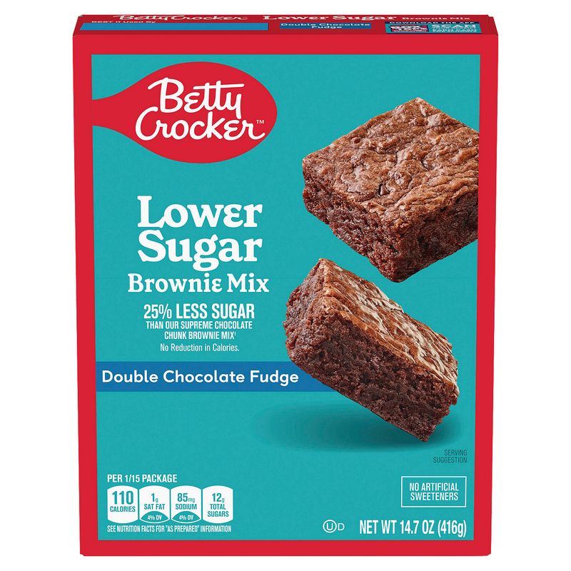 Betty Crocker Double Chocolate Fudge Lower Sugar Brownie Mix, 14.7 oz