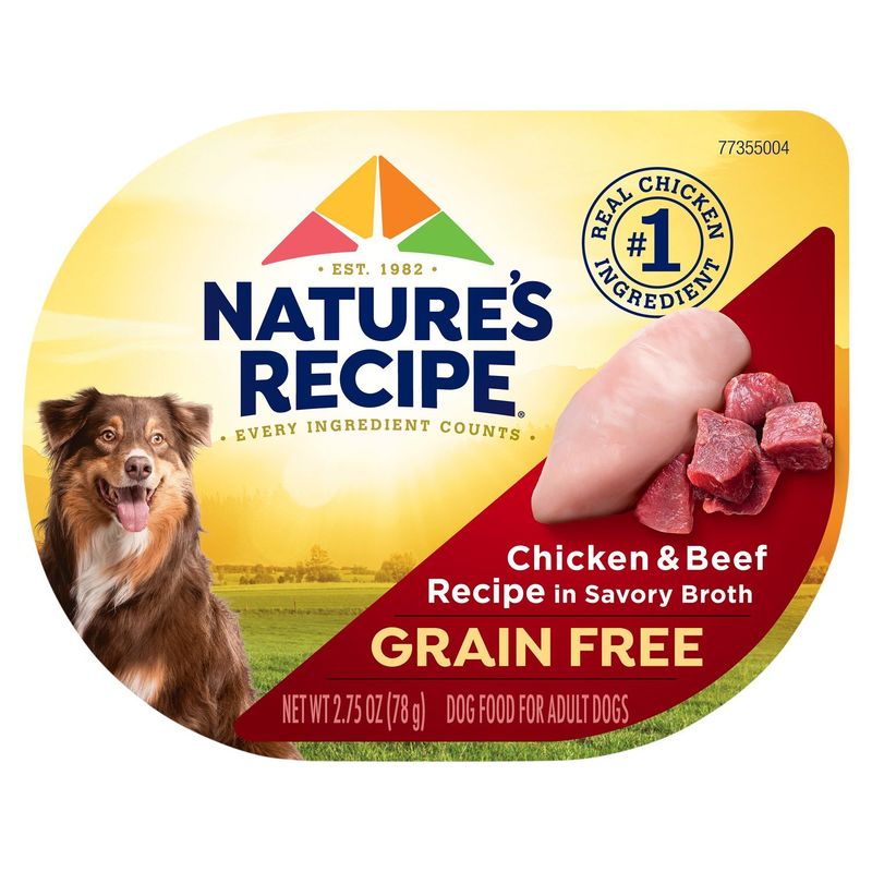 Nature's Recipe Grain Free Chicken &amp; Beef Recipe in Savory Broth Dog Food for Adult Dogs, 2.75 oz