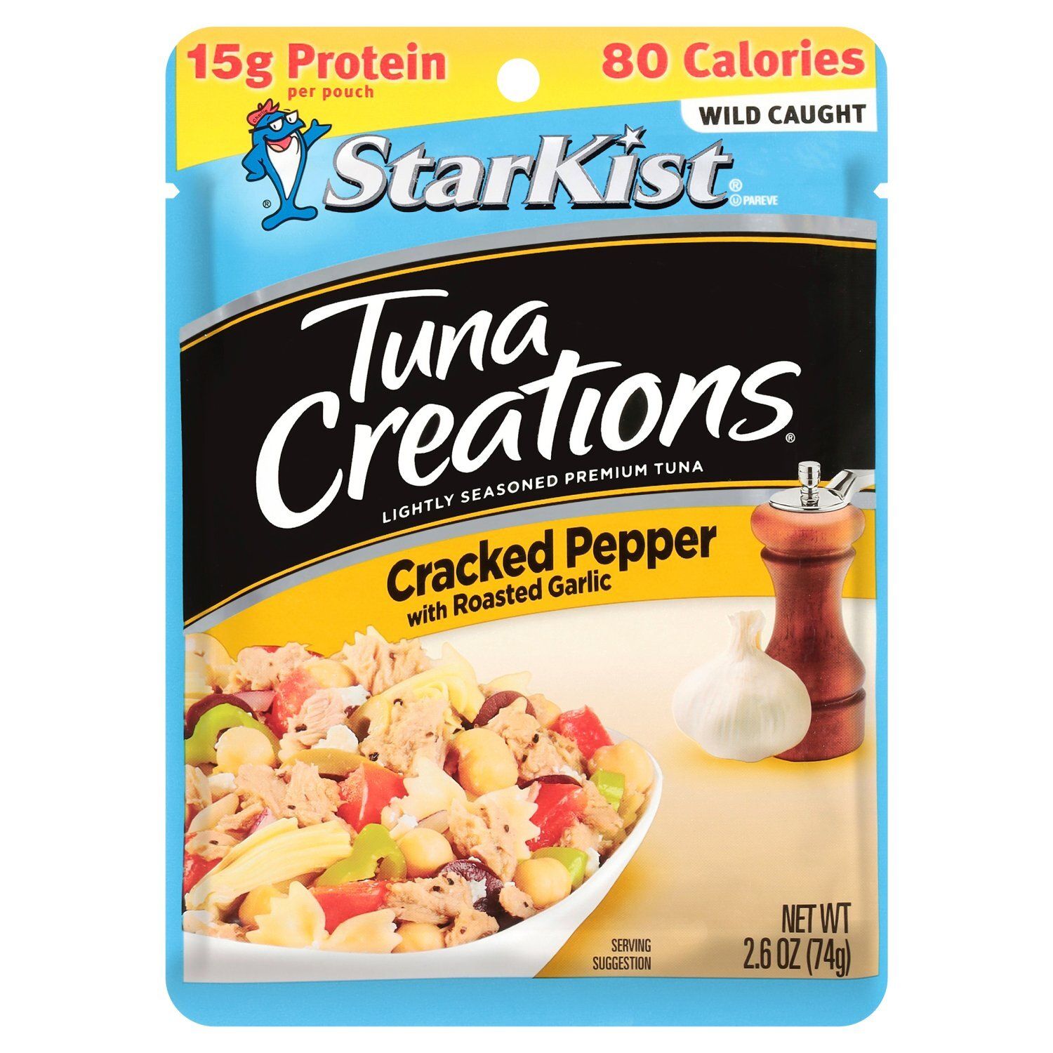 StarKist Tuna Creations Cracked Pepper with Roasted Garlic Lightly Seasoned Premium Tuna, 2.6 oz
