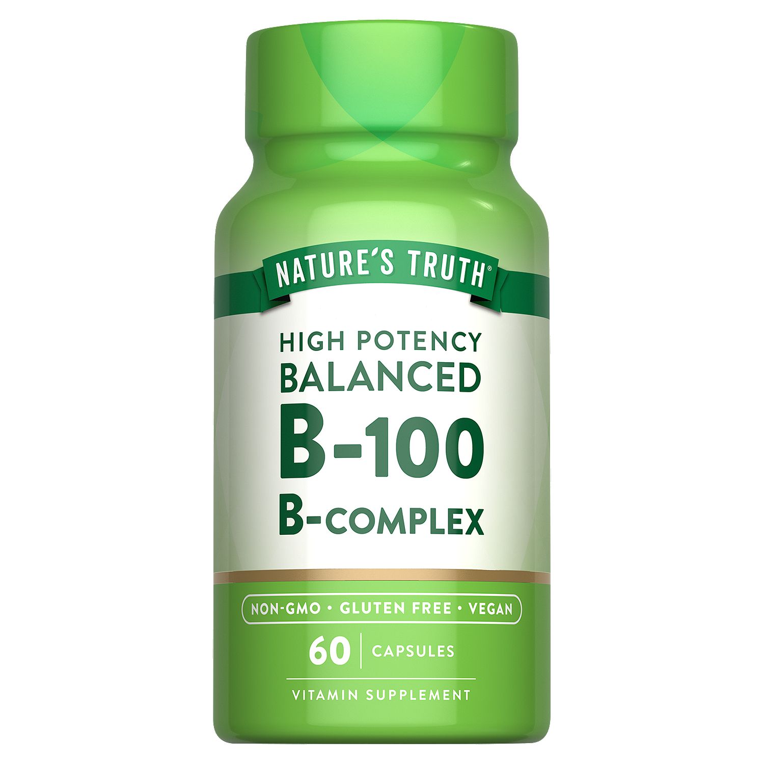 Nature's Truth High Potency Balanced B-100 B-Complex Vitamin Supplement, 60 count