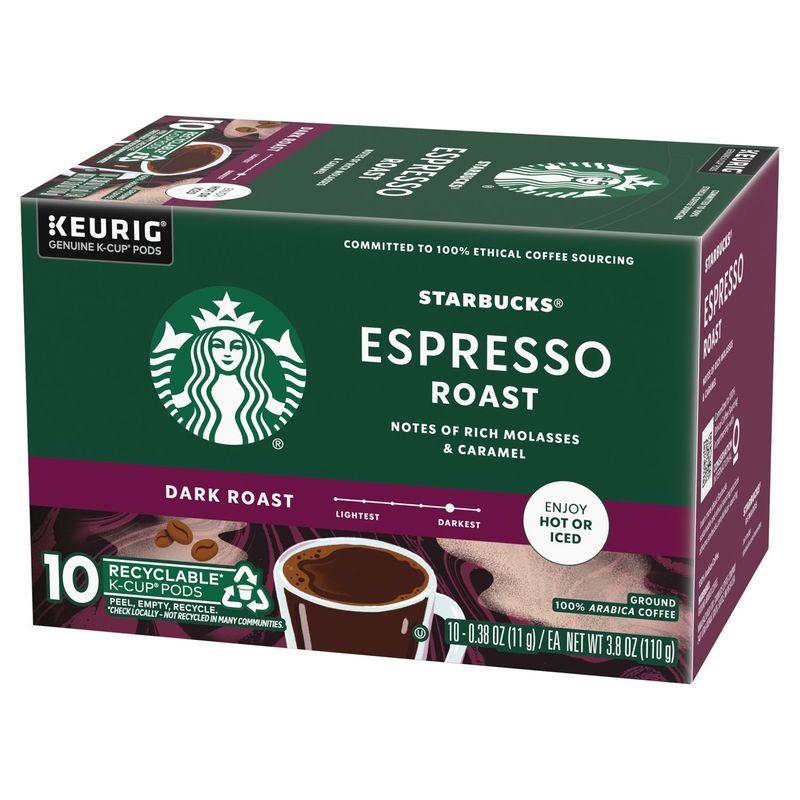Starbucks Espresso Dark Roast Ground Coffee K-Cup Pods, 0.38 oz, 10 count