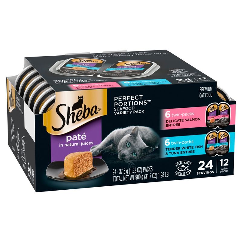 Sheba Paté in Natural Juices Seafood Premium Cat Food Variety Pack, 1.32 oz, 24 count