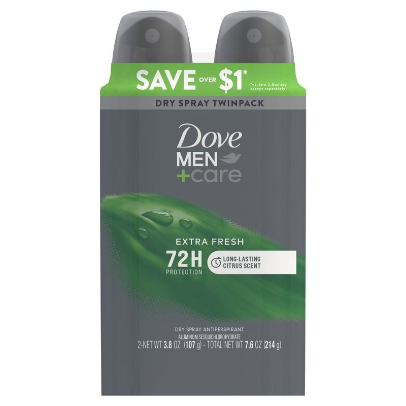 Dove Men+Care Extra Fresh Dry Spray Antiperspirant Twinpack, 3.8 oz, 2 count