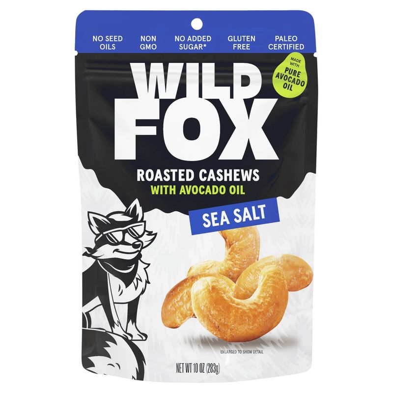 Wild Fox Sea Salt Roasted Cashews with Avocado Oil, 10 oz
