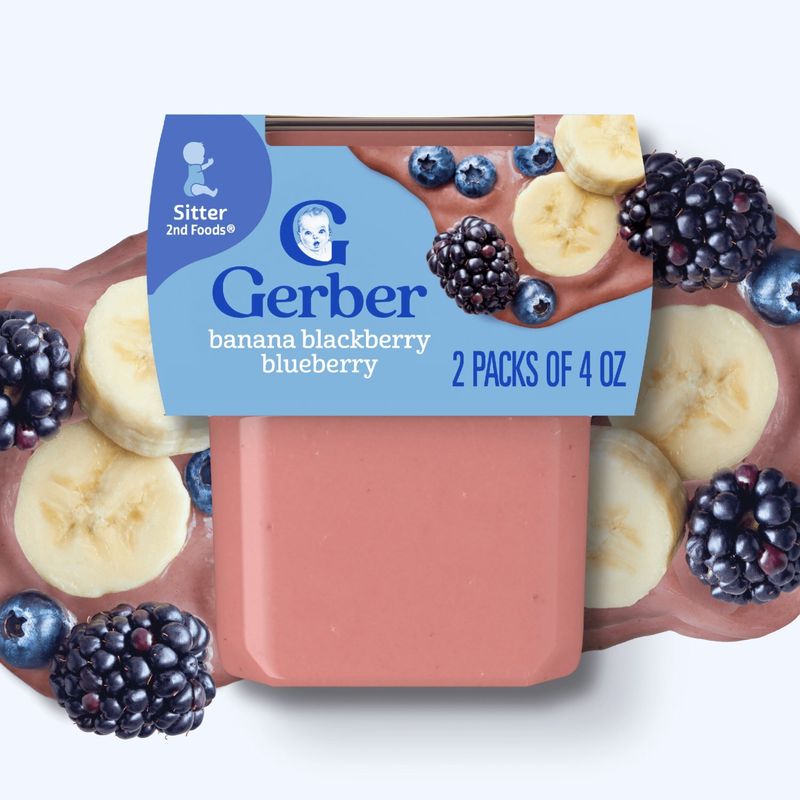 Gerber 2nd Foods Banana Blackberry Blueberry Baby Food, Sitter, 4 oz, 2 count