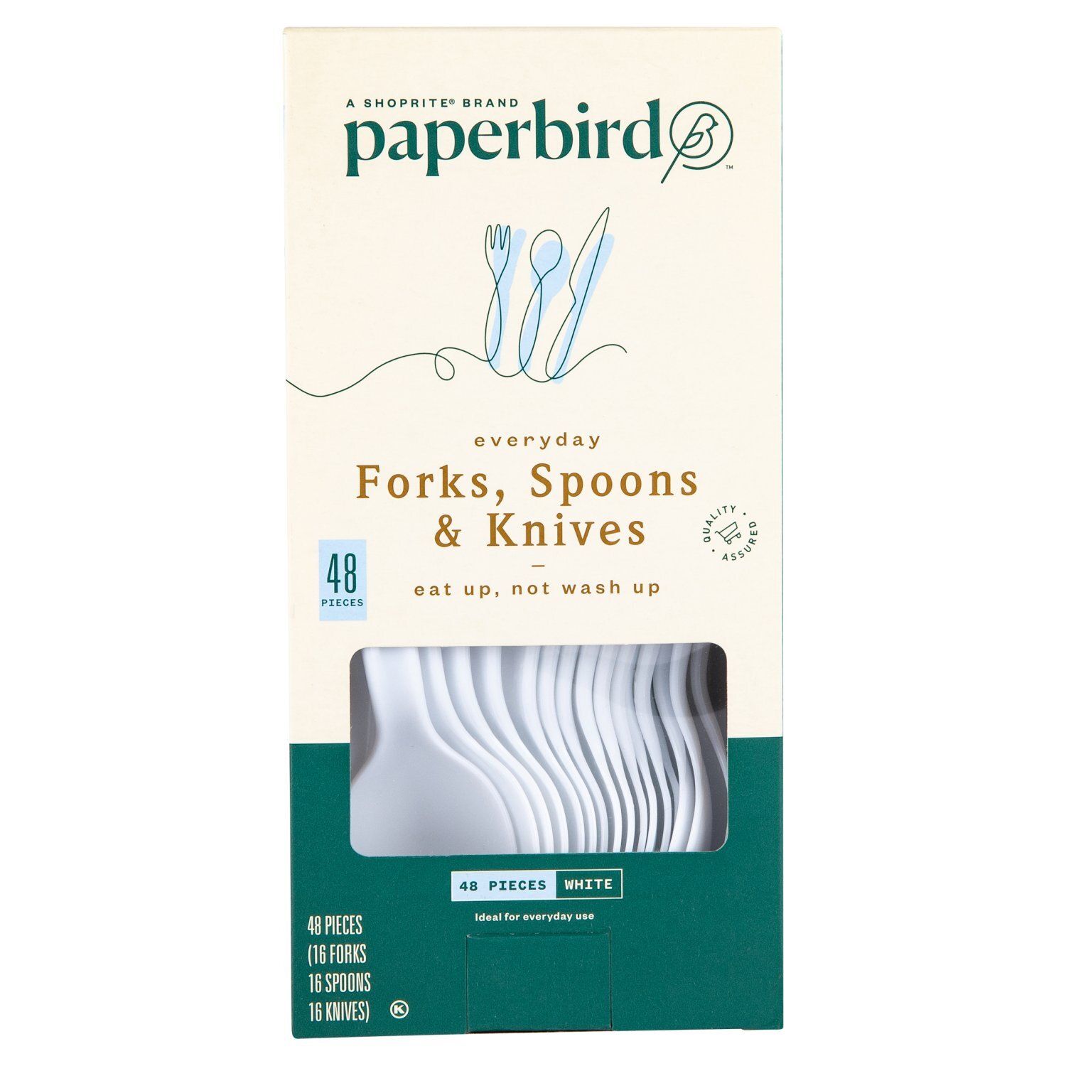 Paperbird White Everyday Forks, Spoons &amp; Knives, 48 count