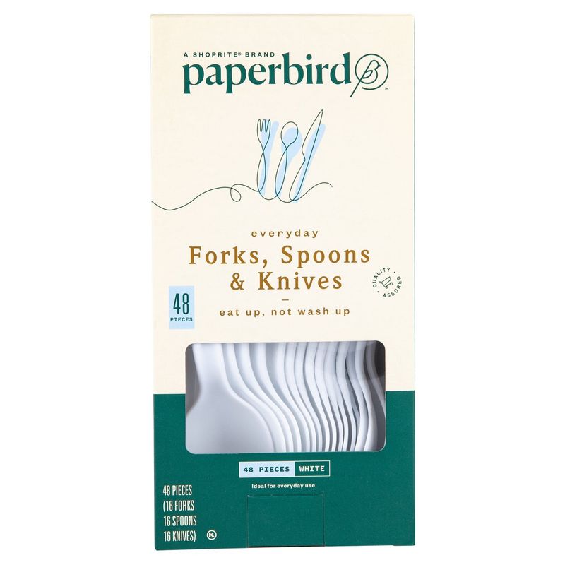 Paperbird White Everyday Forks, Spoons &amp; Knives, 48 count
