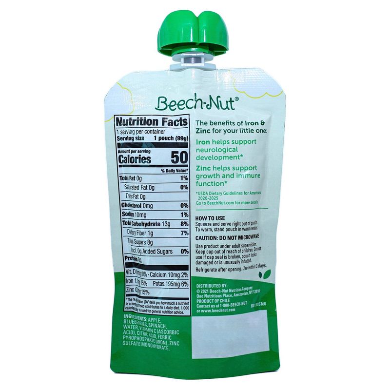 Beech-Nut Iron &amp; Zinc Fruit &amp; Veggie Blend Baby Food, Toddlers, 12+ Months, 3.5 oz