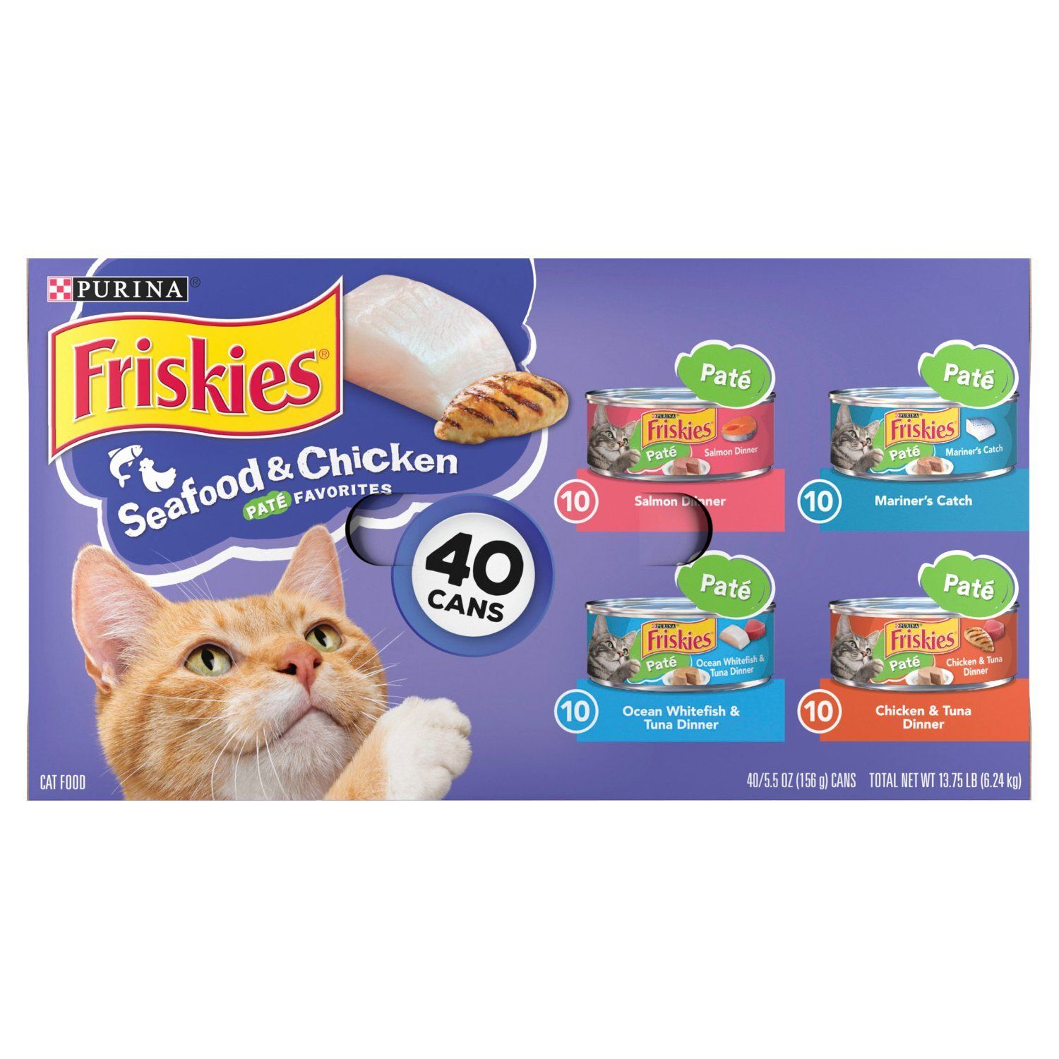 Purina Friskies Paté Favorites Seafood &amp; Chicken Cat Food, 5.5 oz, 40 count