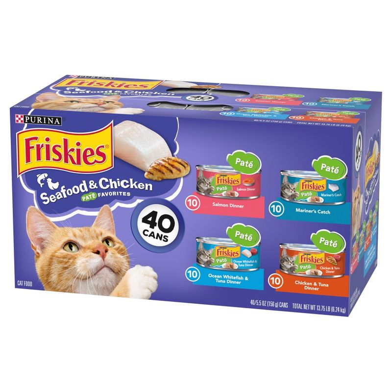 Purina Friskies Paté Favorites Seafood &amp; Chicken Cat Food, 5.5 oz, 40 count