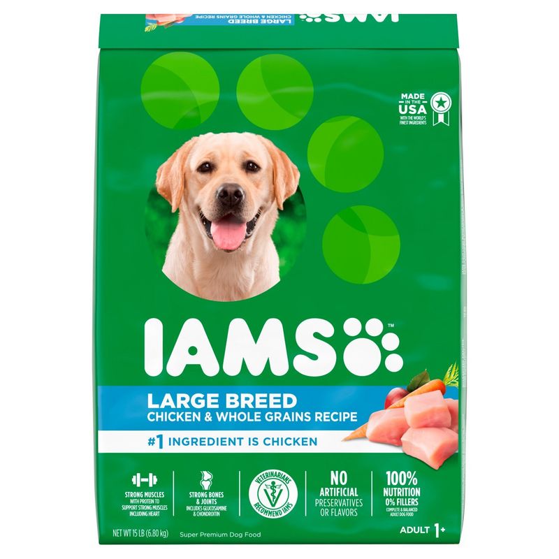 Iams Large Breed Chicken &amp; Whole Grains Recipe Super Premium Dog Food, Adult 1+, 15 lb