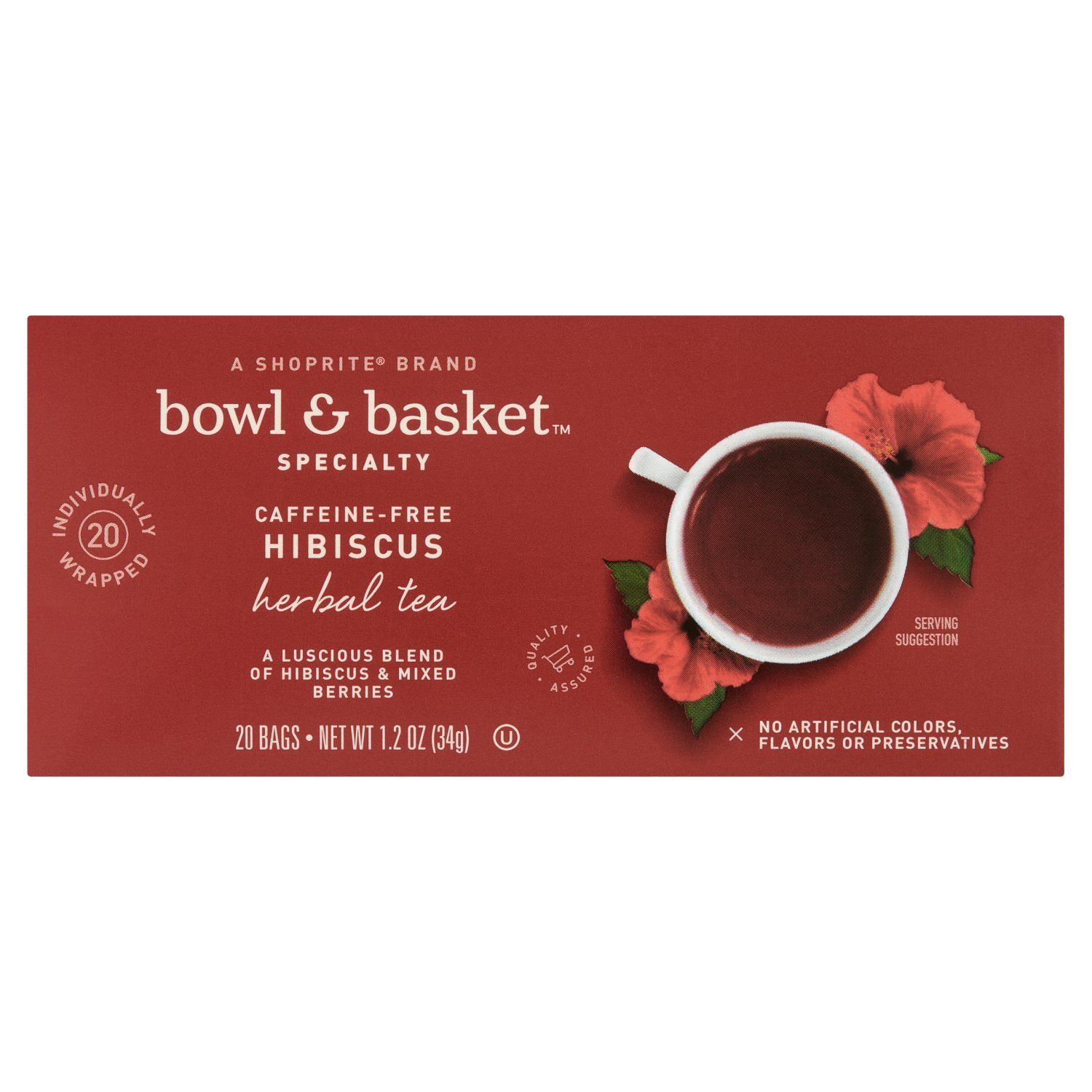Bowl &amp; Basket Specialty Caffeine-Free Hibiscus Herbal Tea Bags, 20 count, 1.2 oz