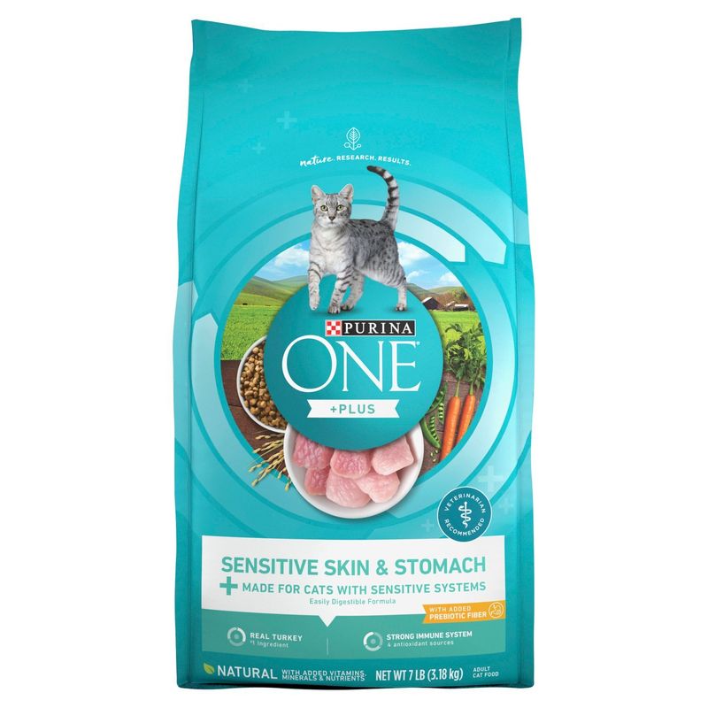 Purina ONE + Plus Sensitive Skin &amp; Stomach Adult Cat Food, 7 lb