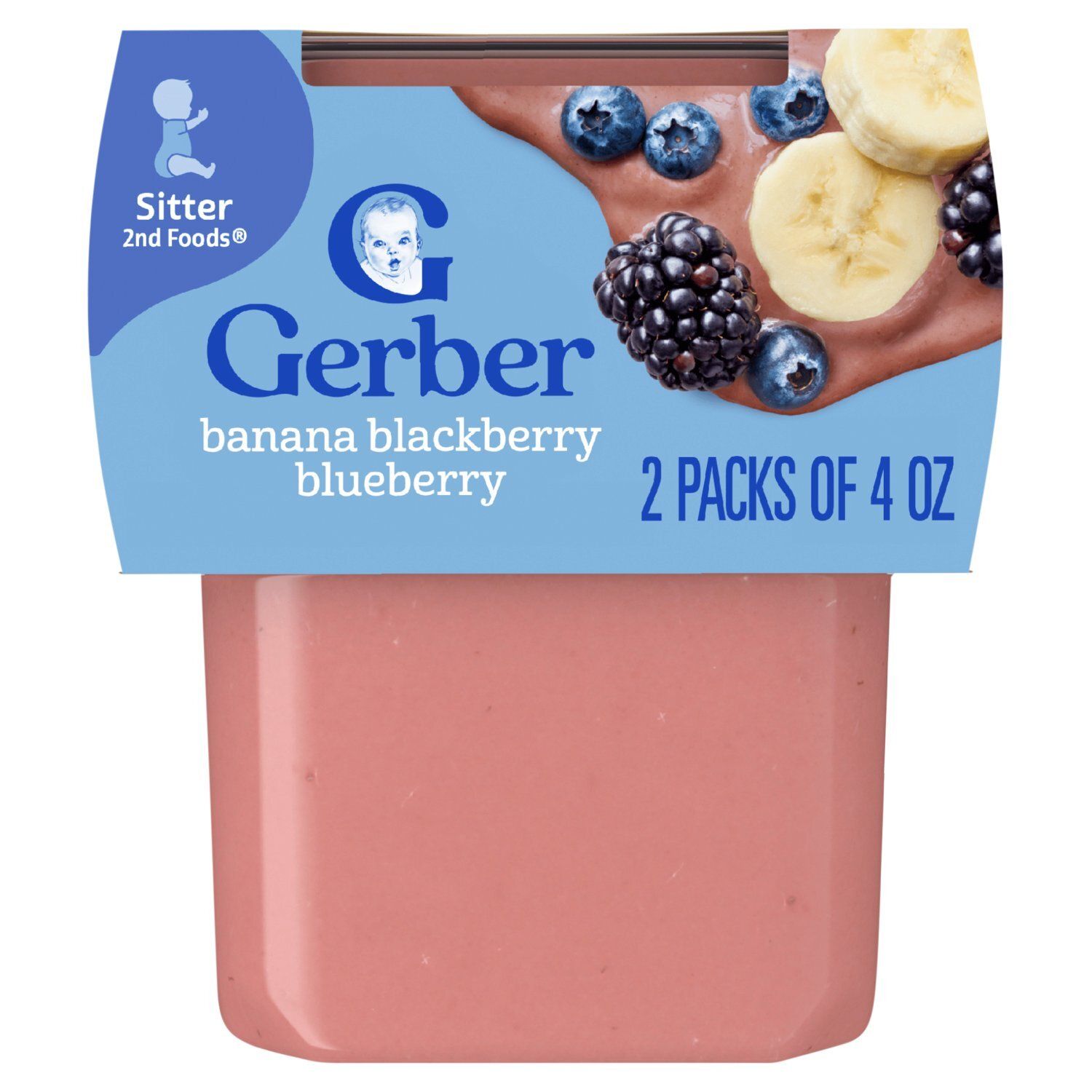 Gerber 2nd Foods Banana Blackberry Blueberry Baby Food, Sitter, 4 oz, 2 count