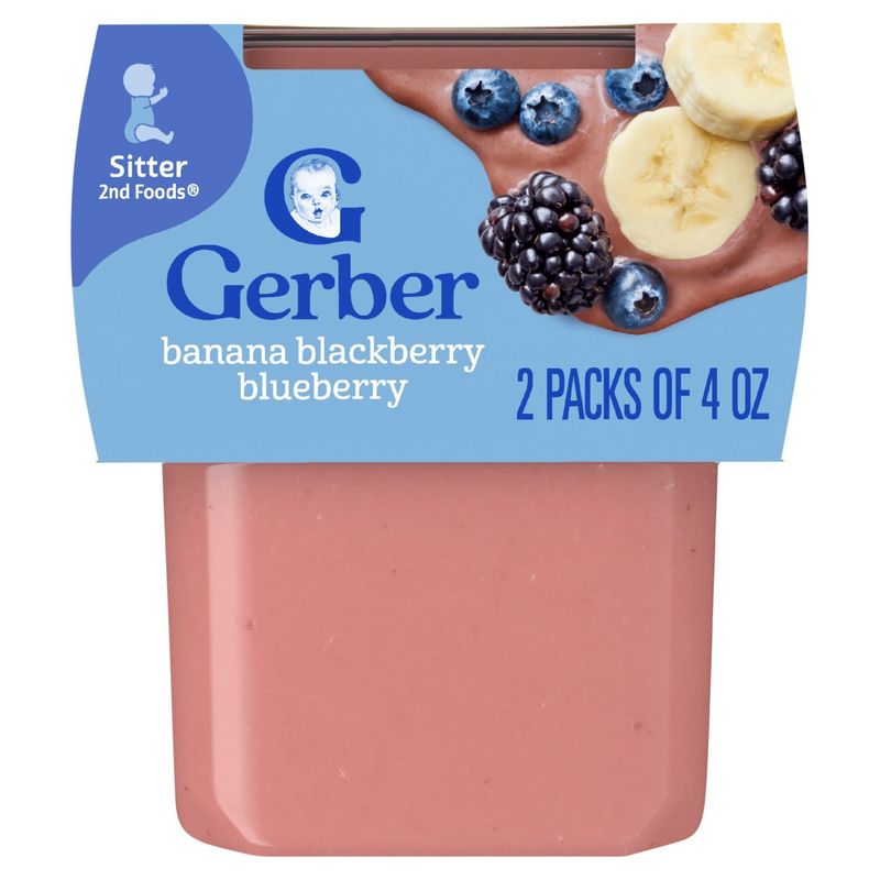 Gerber 2nd Foods Banana Blackberry Blueberry Baby Food, Sitter, 4 oz, 2 count