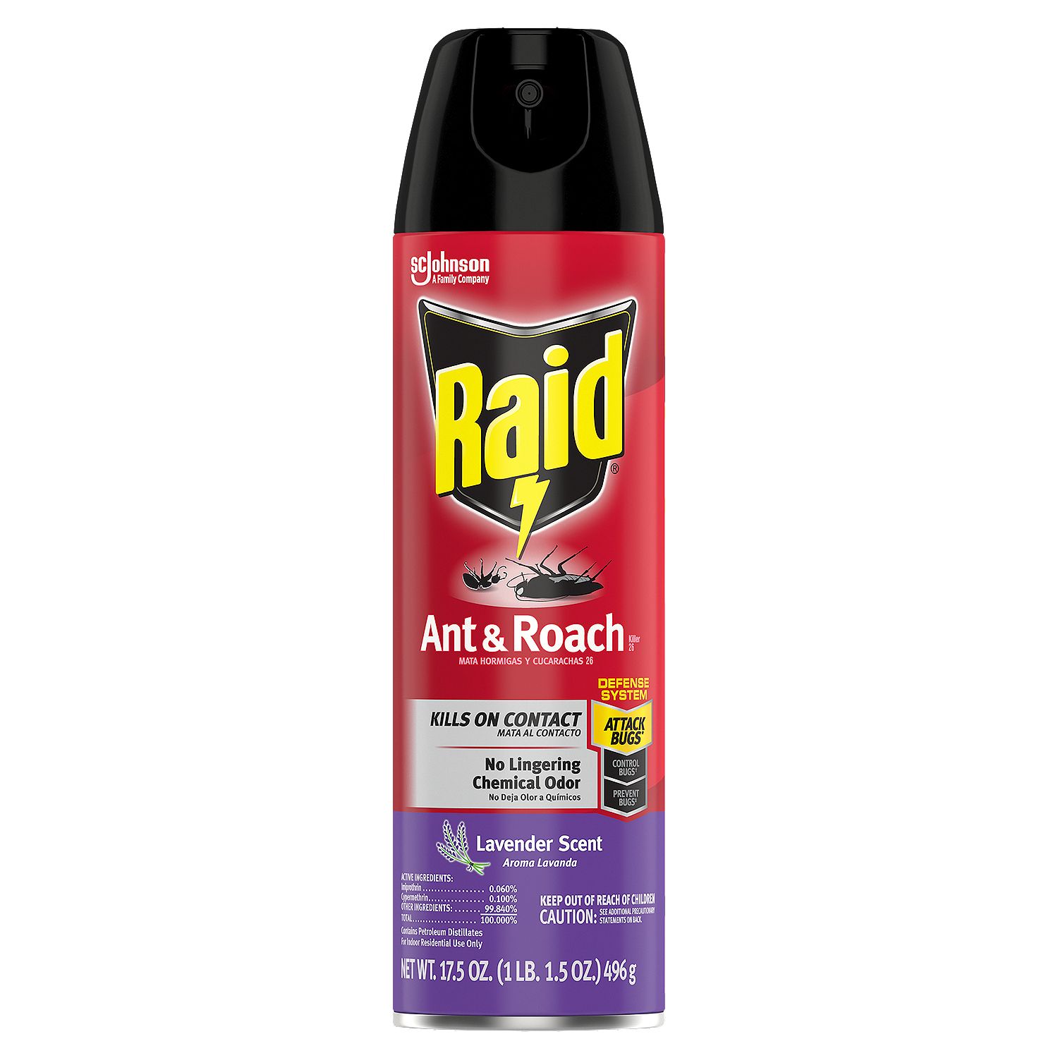 Raid Ant &amp; Roach Killer 26, Indoor and Outdoor Insecticide Spray, Lavender Scent, 17.5 oz