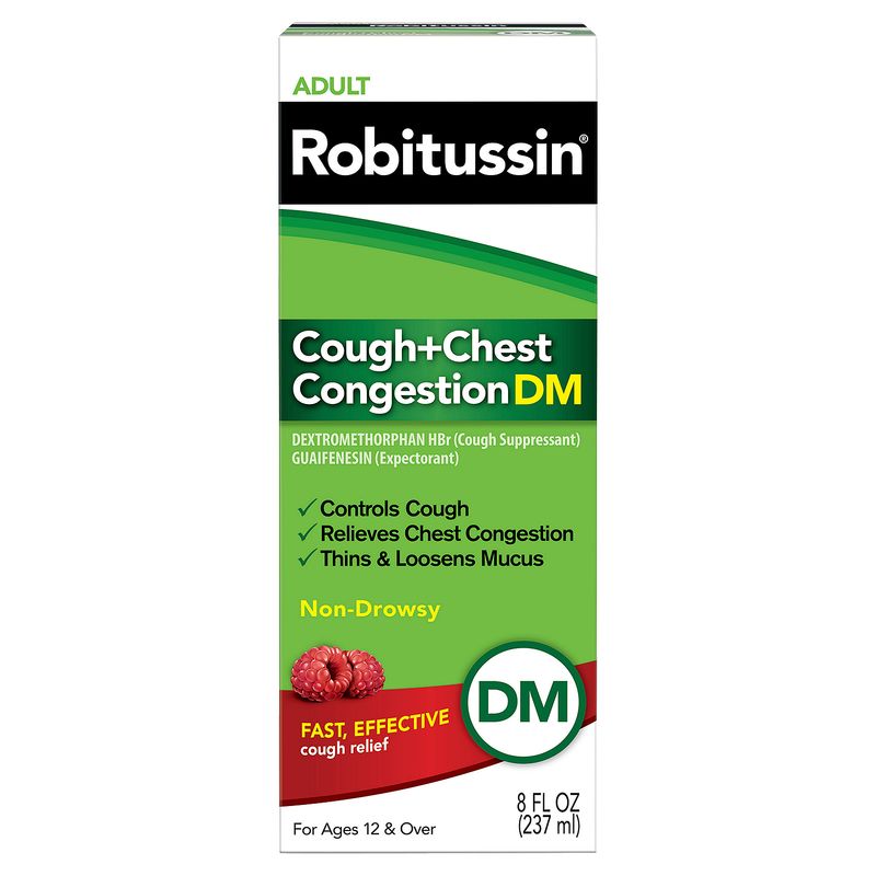 Robitussin Adult Cough+Chest Congestion DM Liquid, For Ages 12 &amp; Over, 8 fl oz