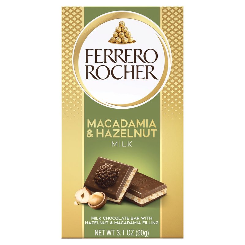 Ferrero Rocher Macadamia &amp; Hazelnut Milk Chocolate Bar, 3.1 oz
