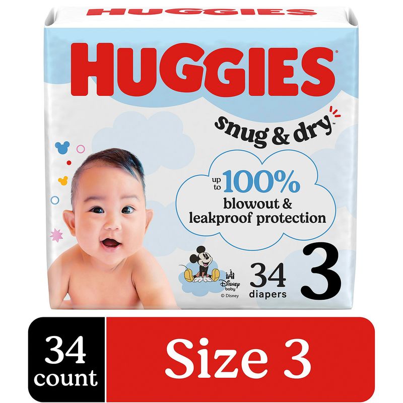 Huggies Snug &amp; Dry Diapers, Size 3, 16-28 lb, 34 count